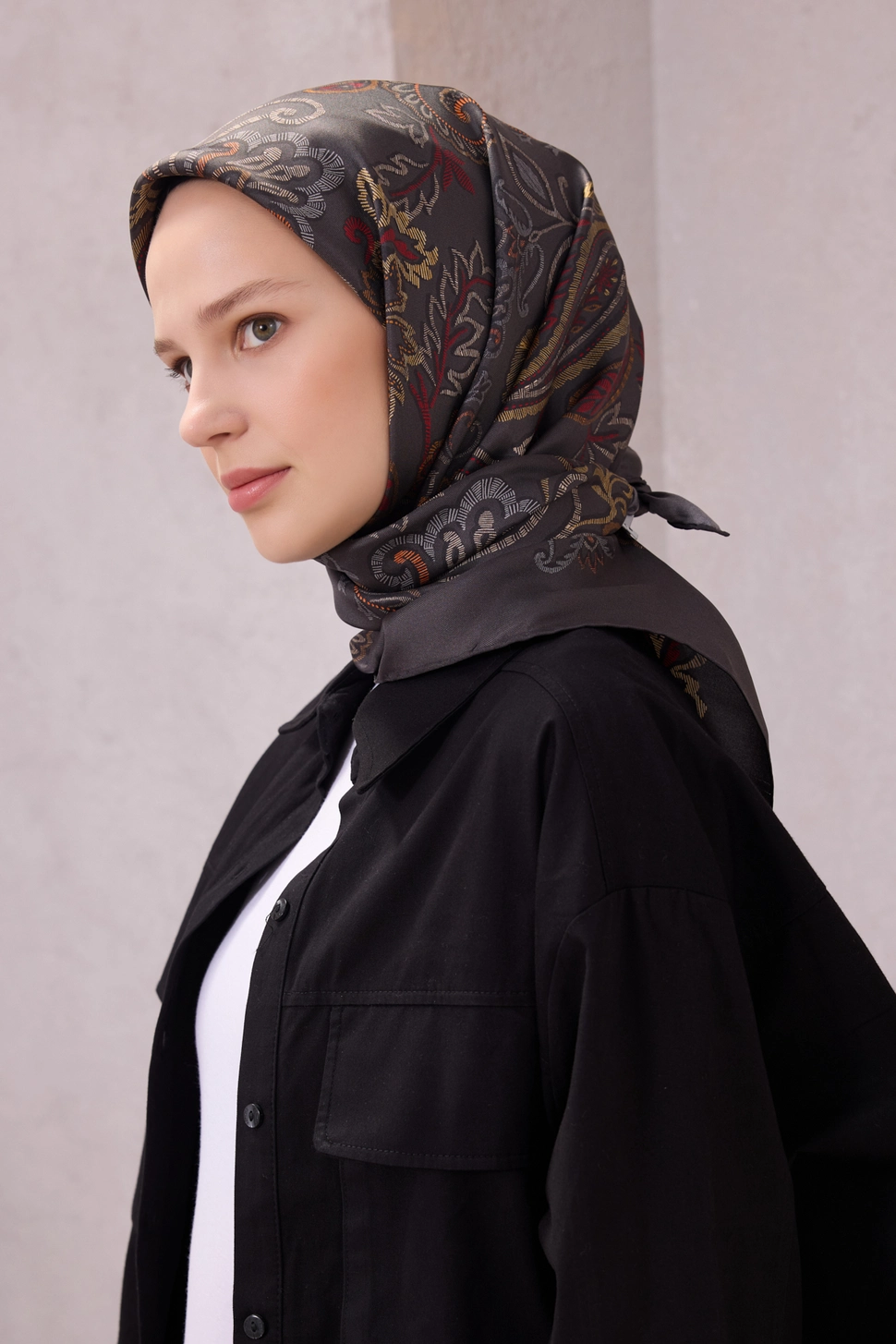 Belli Twill İpek Eşarp Siyah, Bordo