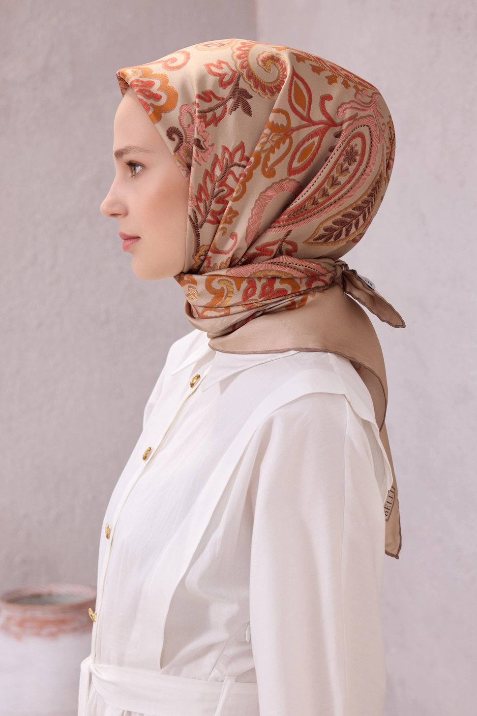 Belli Twill İpek Eşarp Vizon