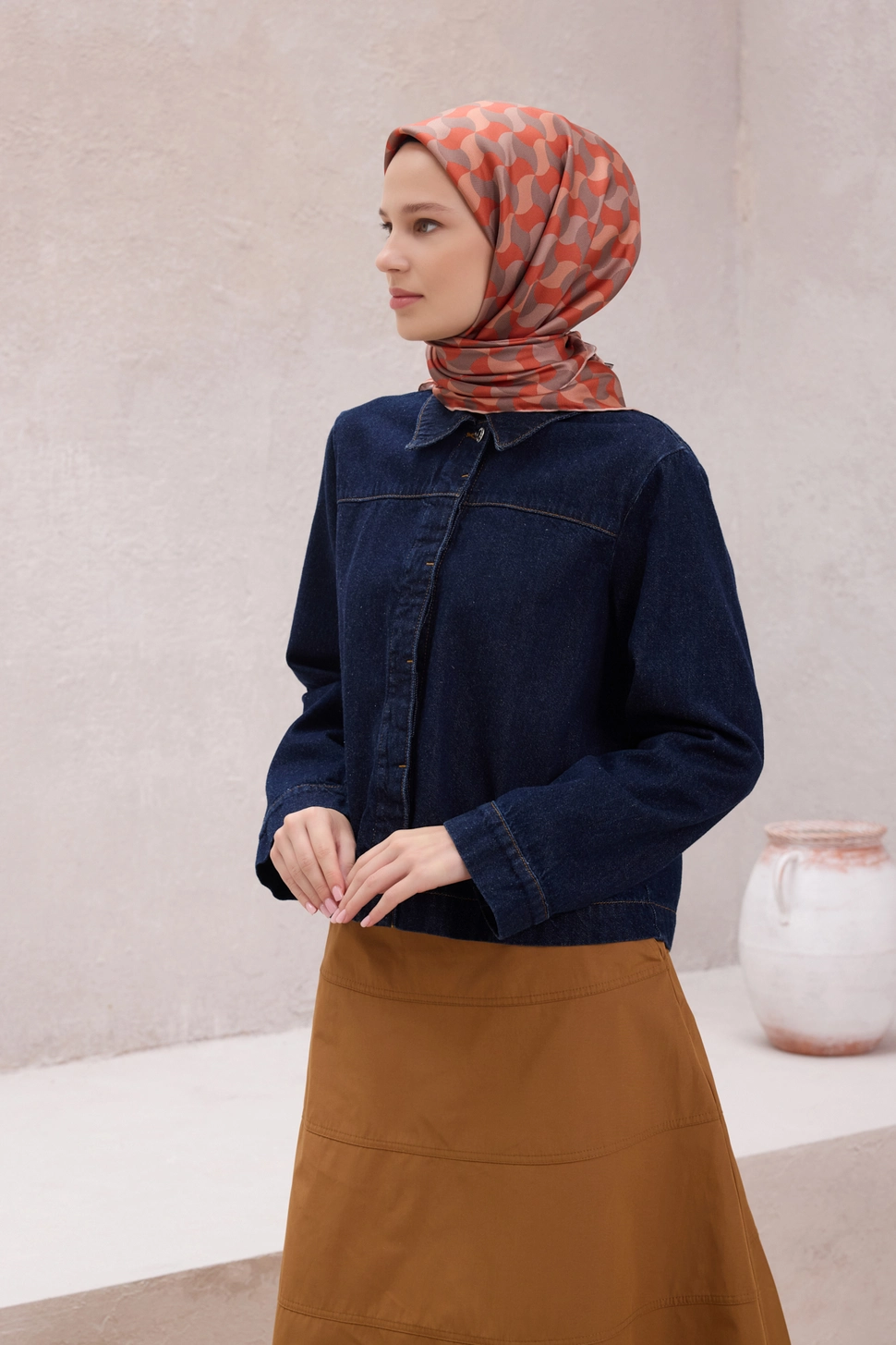 Belli Twill İpek Eşarp Vizon, Kiremit