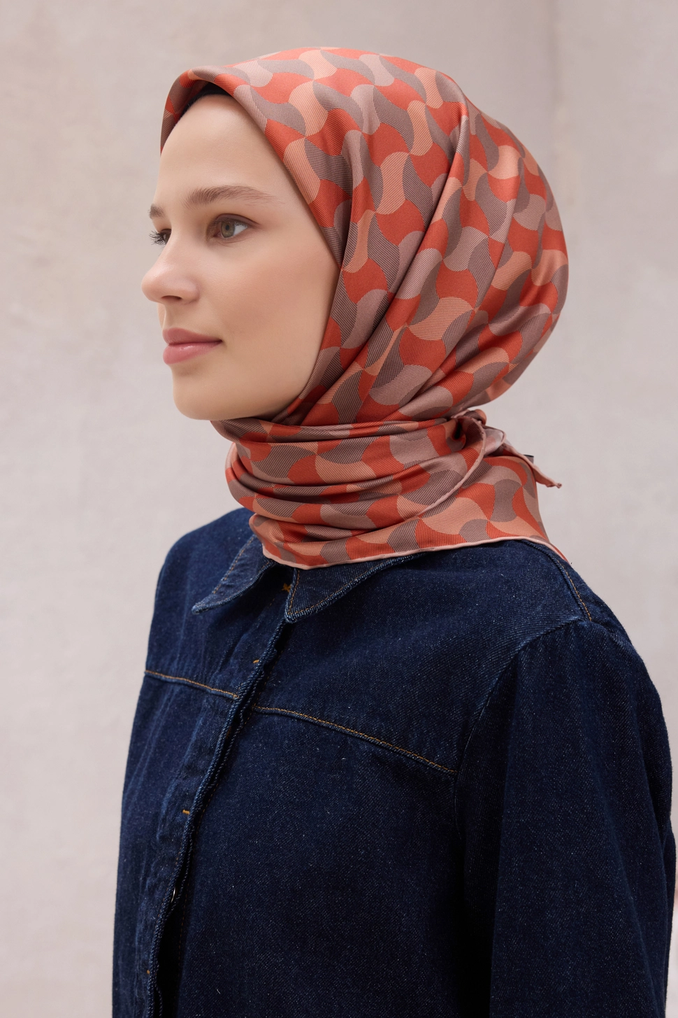 Belli Twill İpek Eşarp Vizon, Kiremit