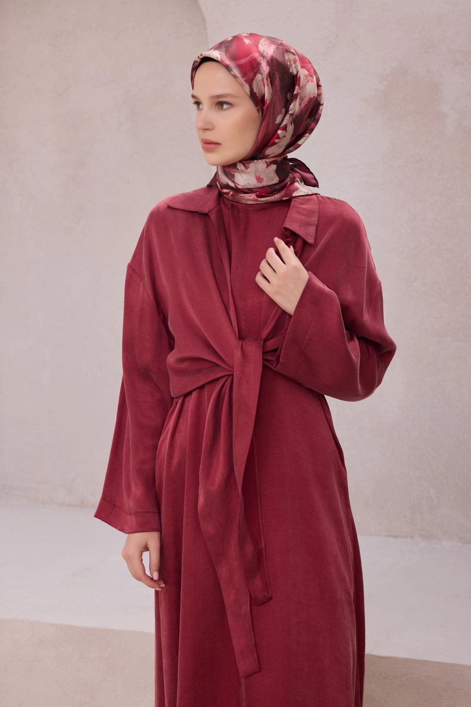 Belli Twill İpek Eşarp Bordo, Pudra, Pembe