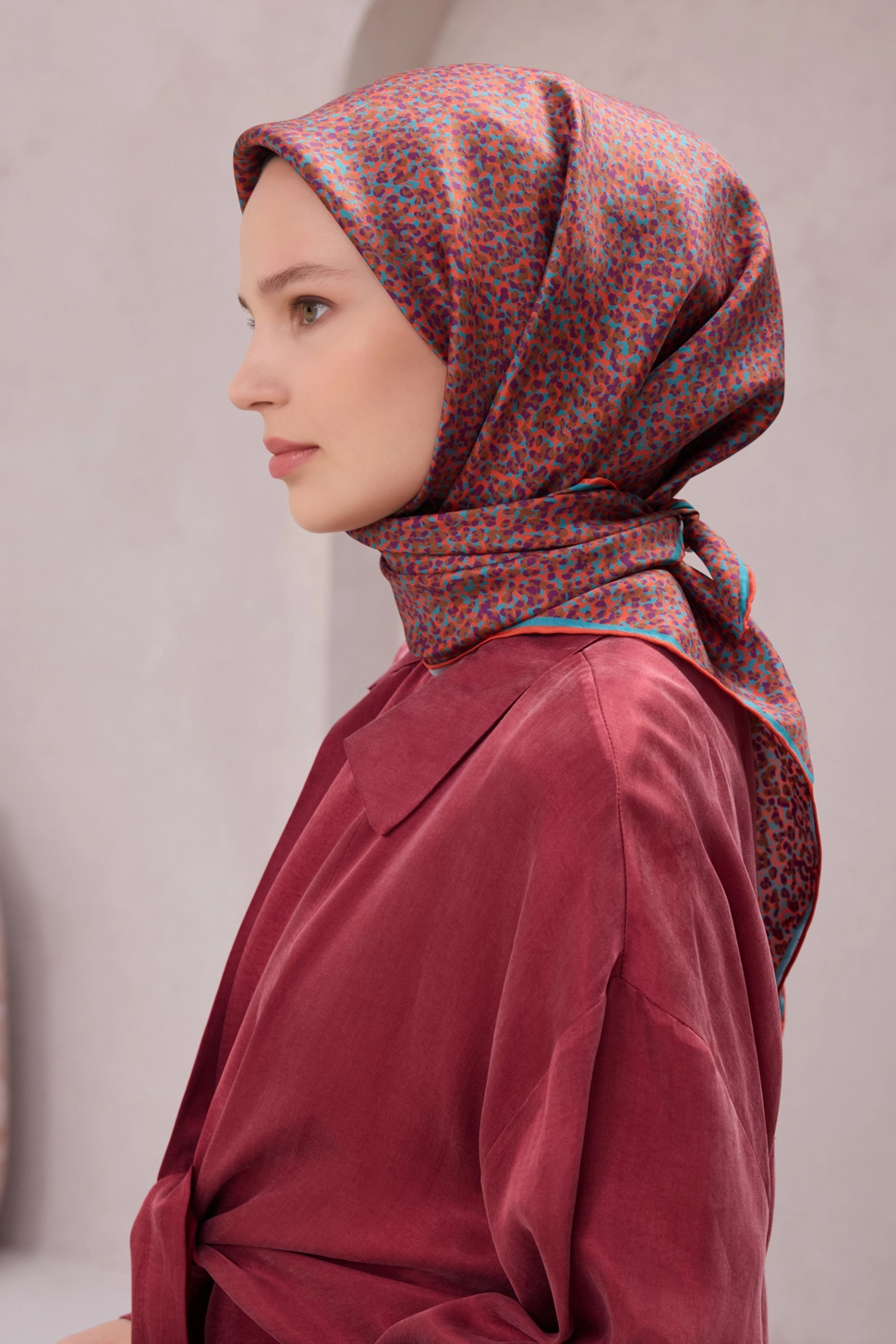 Belli Twill İpek Eşarp 4208-80 Kiremit, Petrol Mavi