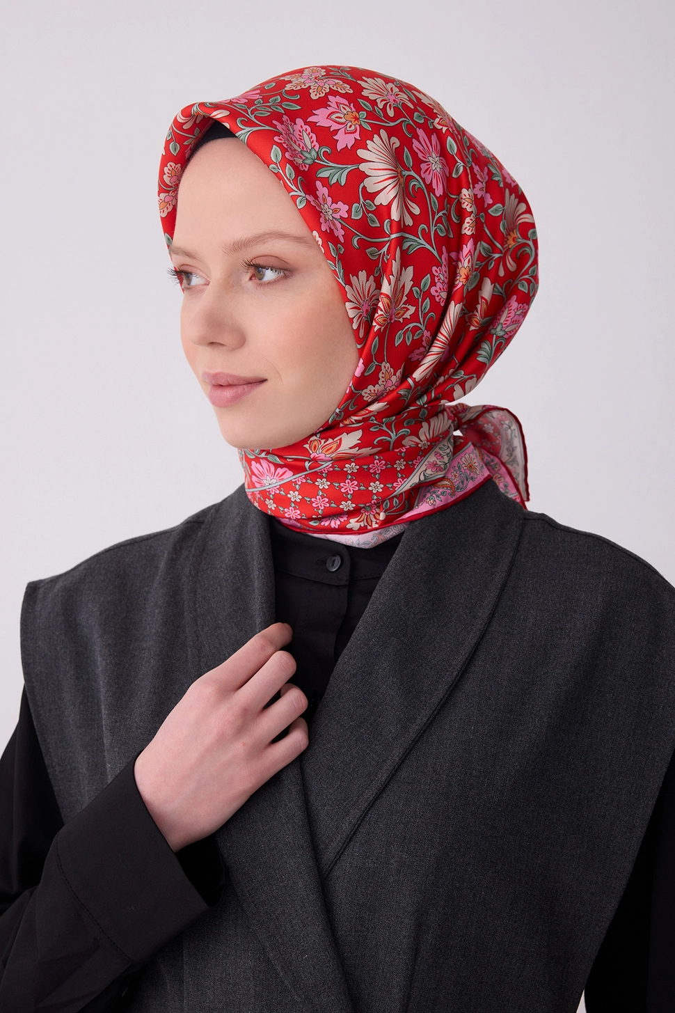 Belli Twill İpek Eşarp Kırmızı, Pembe