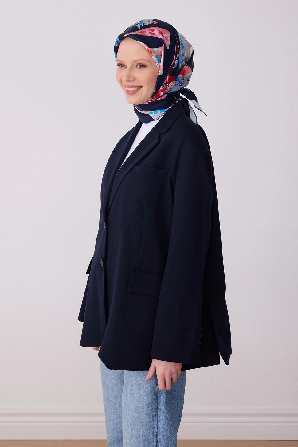 Belli Twill İpek Eşarp Lacivert