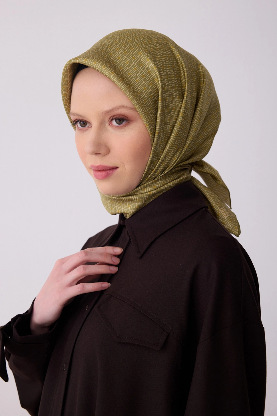 Belli Twill İpek Eşarp 4317-88 Hardal, Haki Yeşil