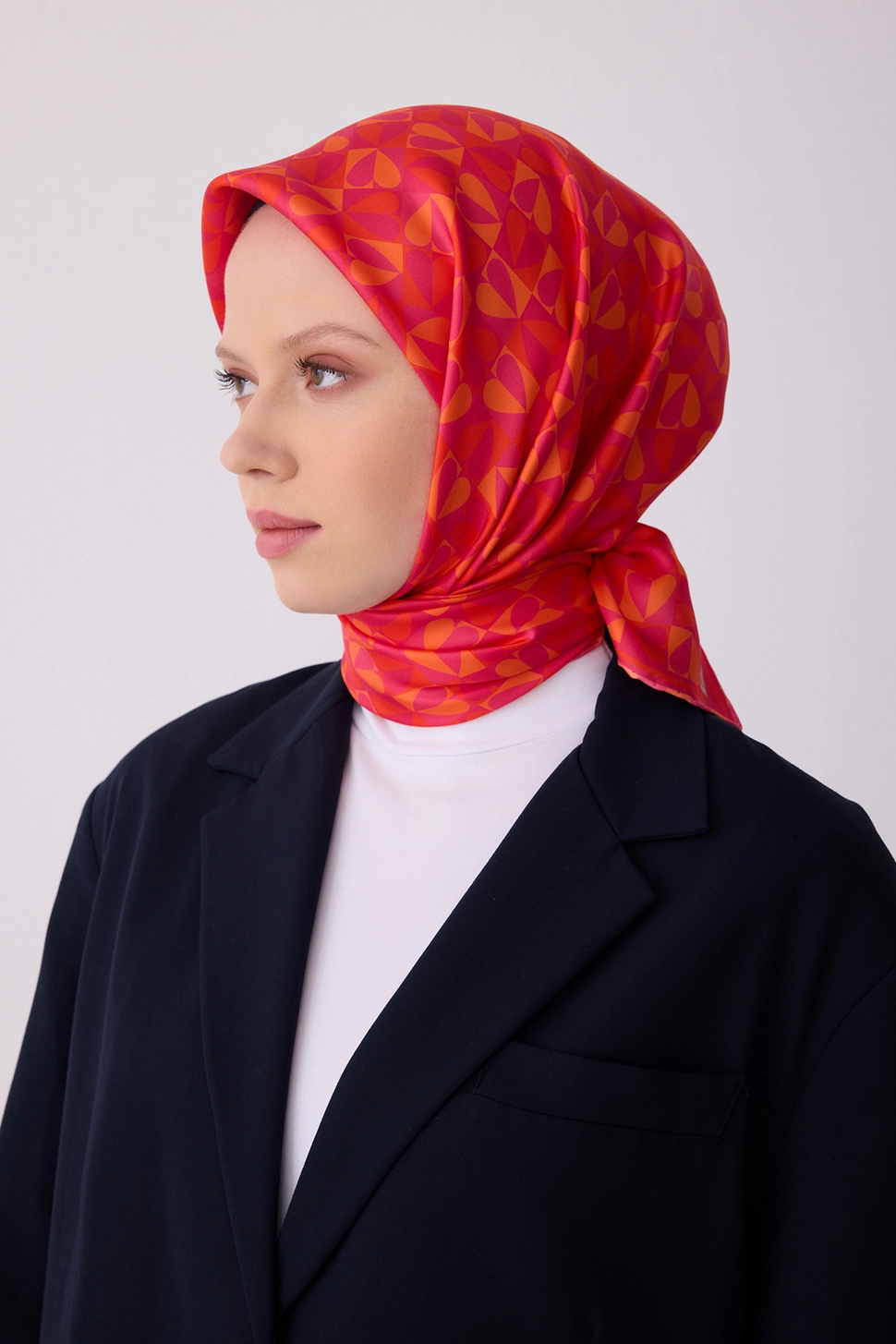 Belli Twill İpek Eşarp 4322-31 Kırmızı, Turuncu, Pembe