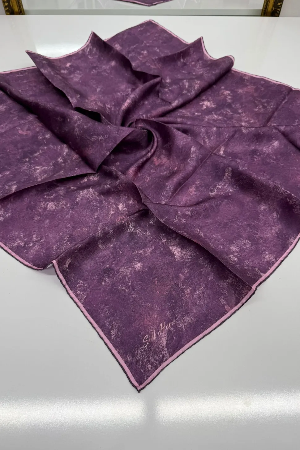 Twill İpek Eşarp Pudra Pembe, Tonsürton, Batik Desen (Özel Üretim)