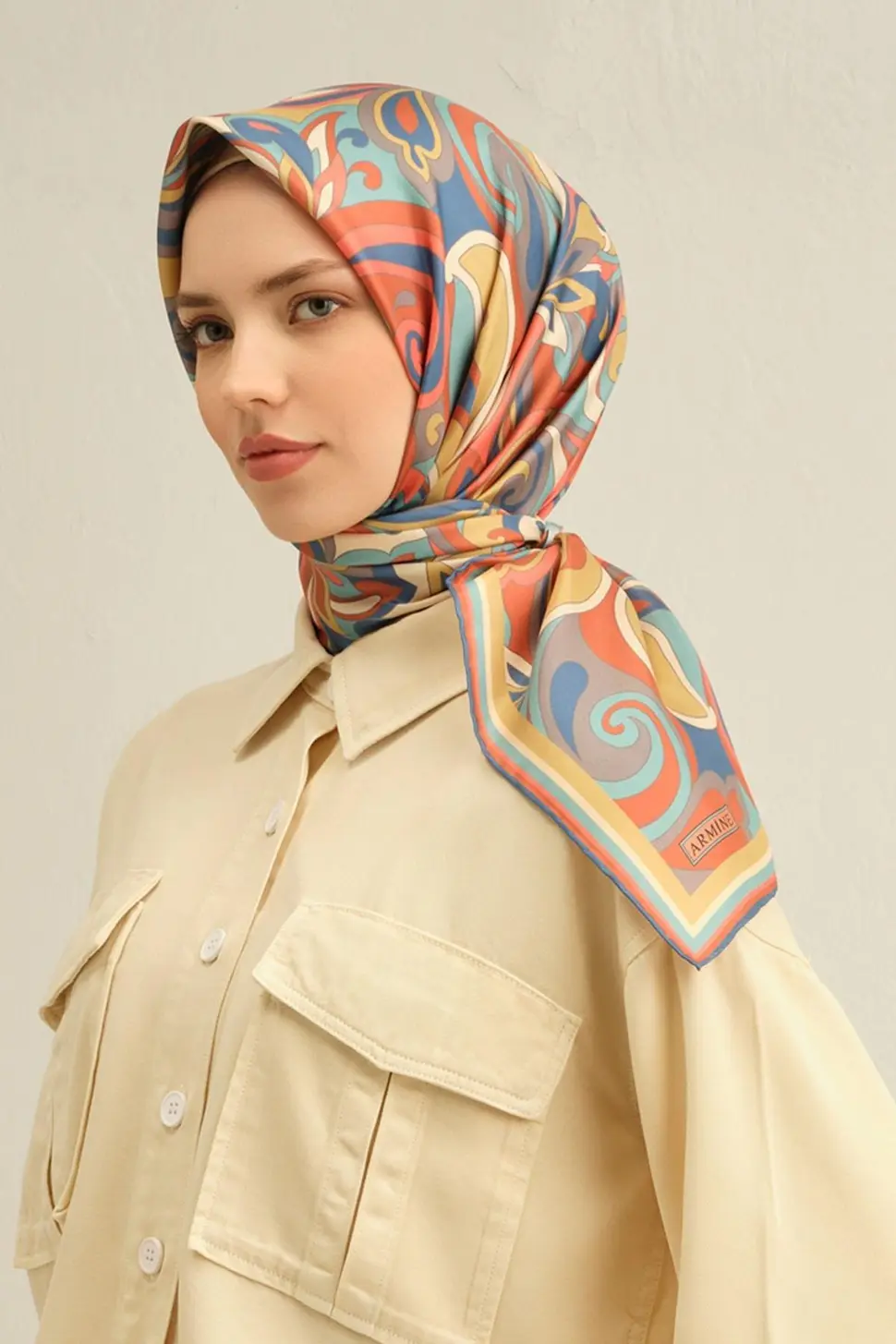 Armine Sura İpek Eşarp Mavi, Kiremit, Gri, Gök Mavi, Hardal
