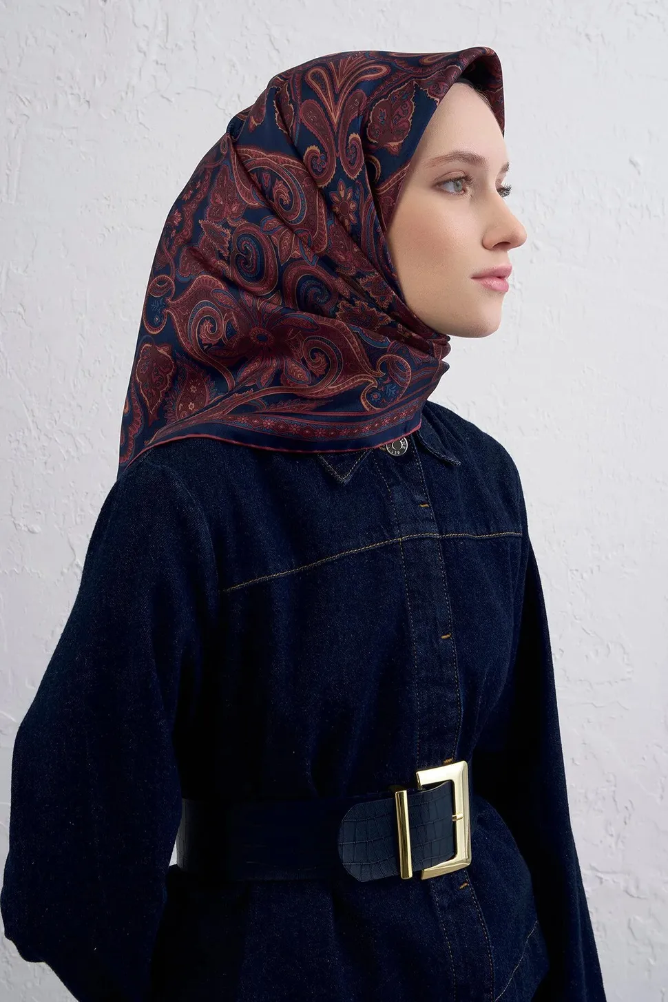 Armine Sura İpek Eşarp Lacivert, Bordo