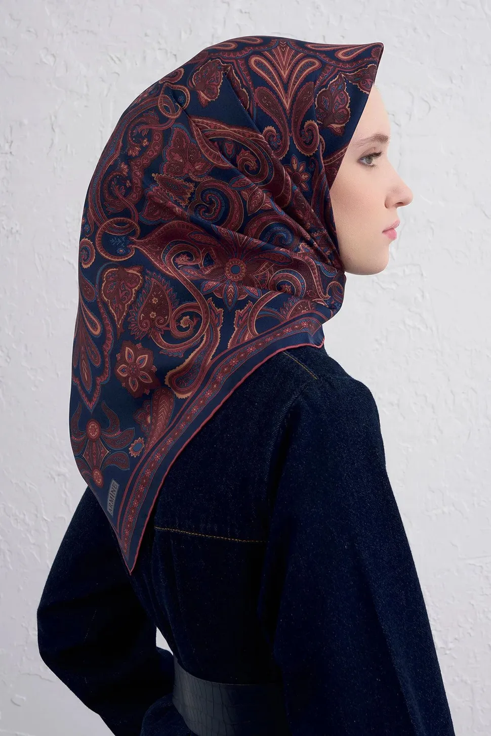 Armine Sura İpek Eşarp Lacivert, Bordo