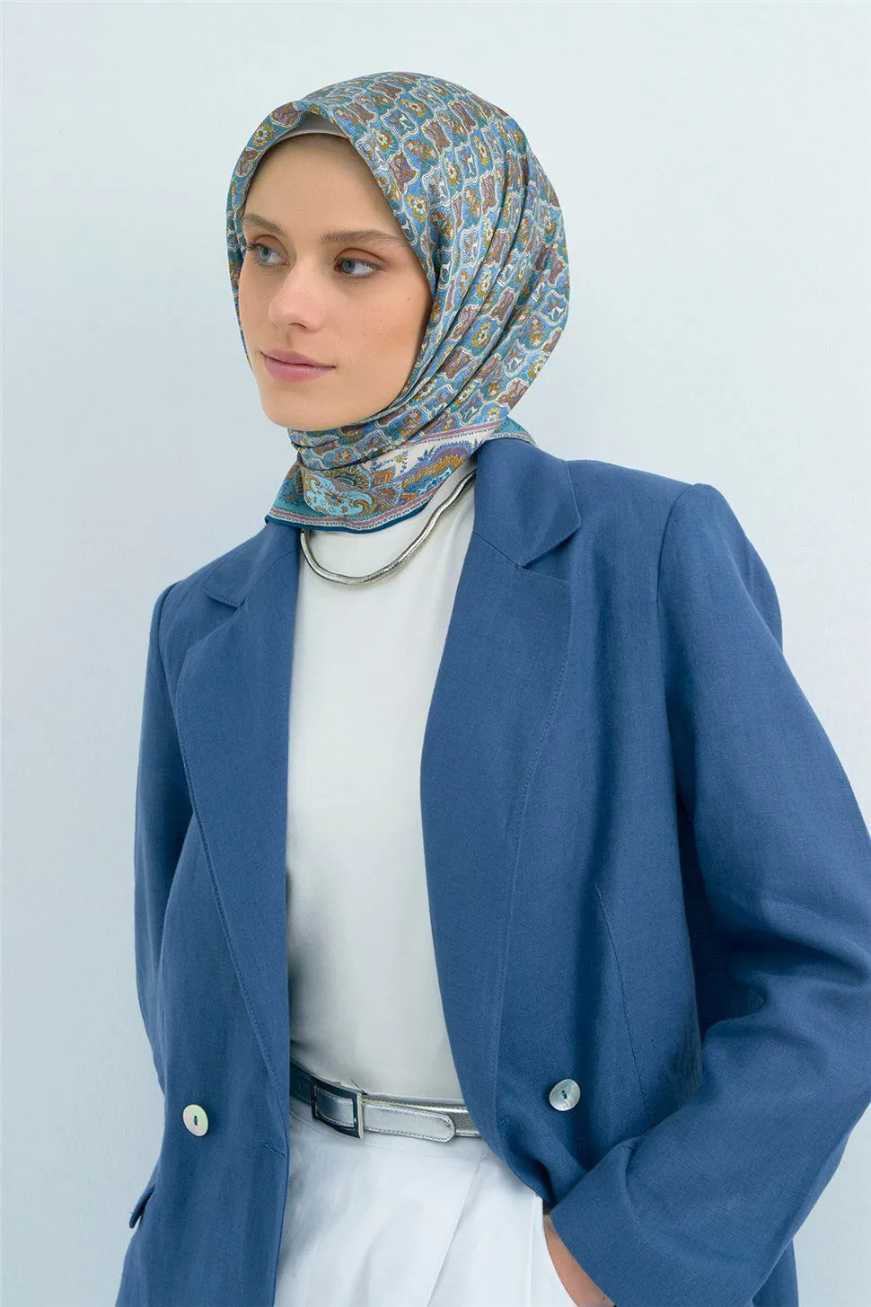 Armine Twill İpek Eşarp Mavi