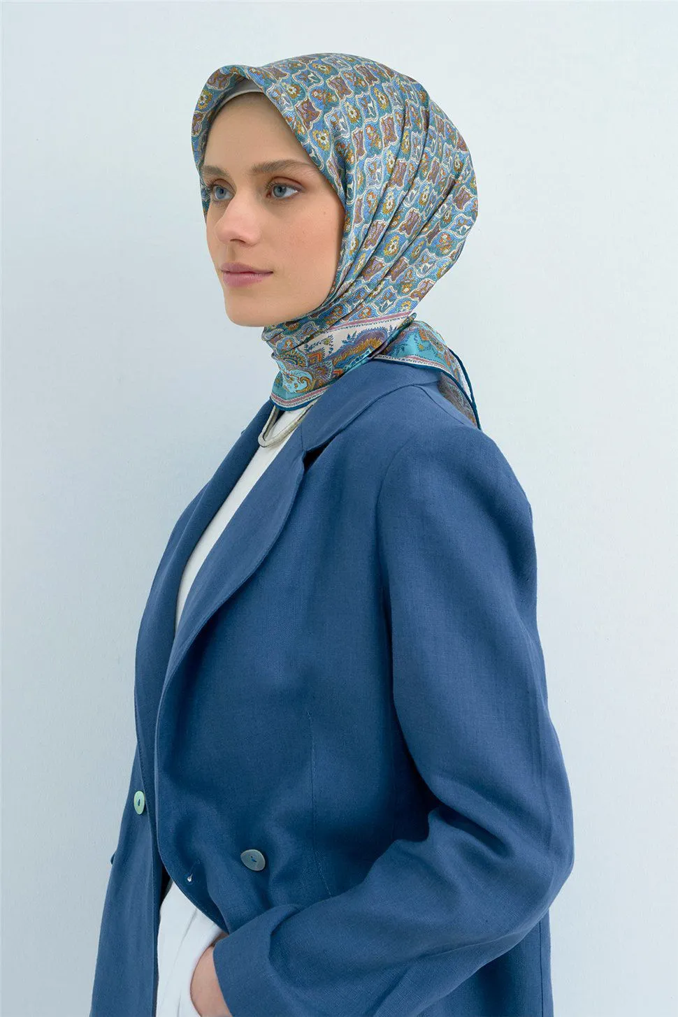 Armine Twill İpek Eşarp Mavi