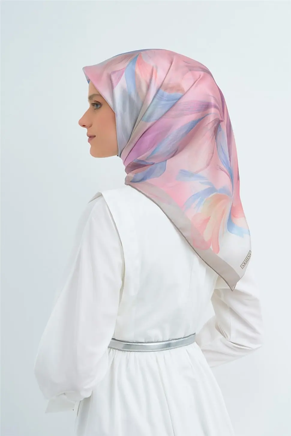 Armine Sura İpek Eşarp Bebe Mavi, Pudra Pembe