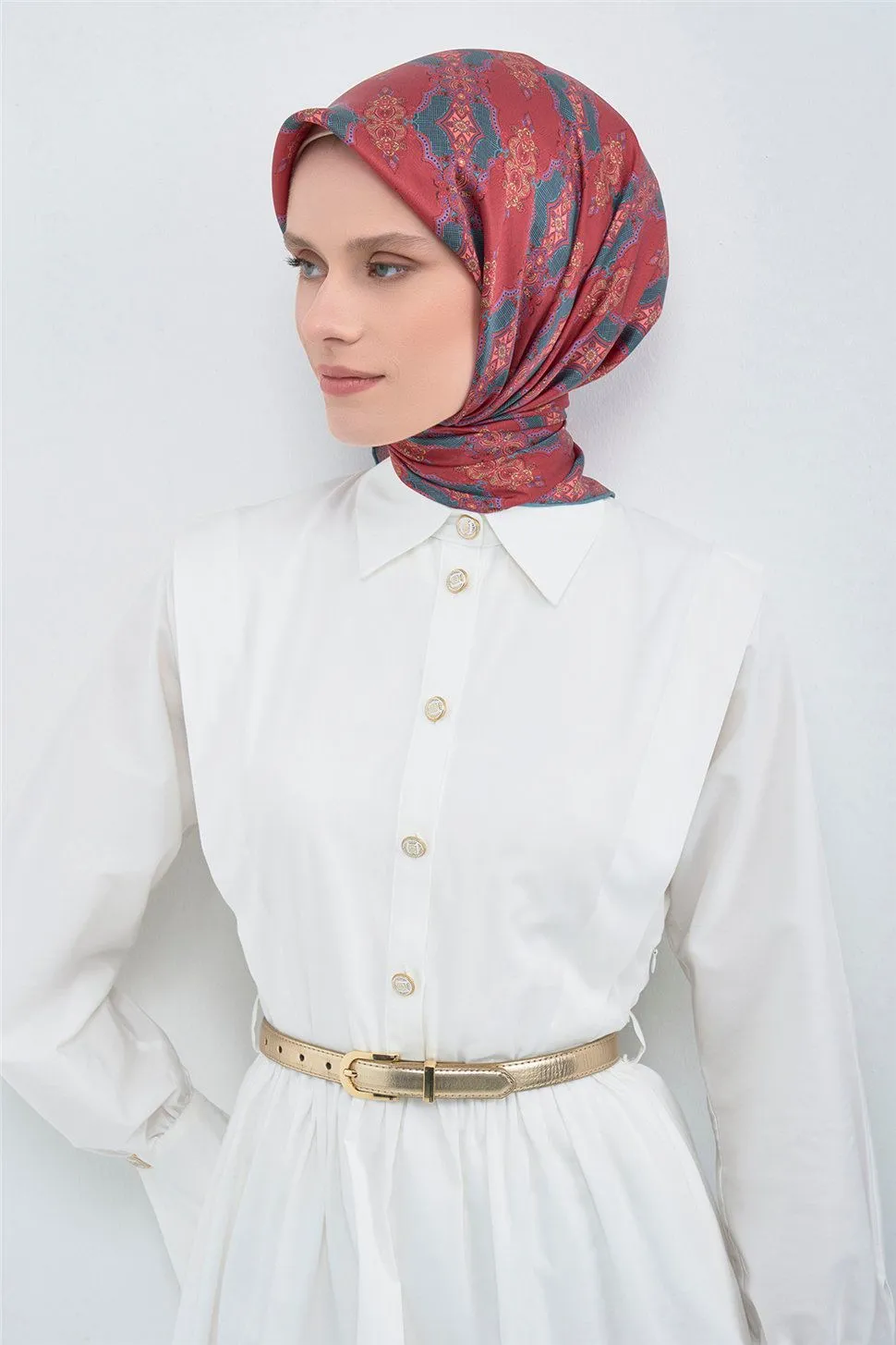 Armine Twill İpek Eşarp Bordo, Irmak Mavisi, Havalı Sarı