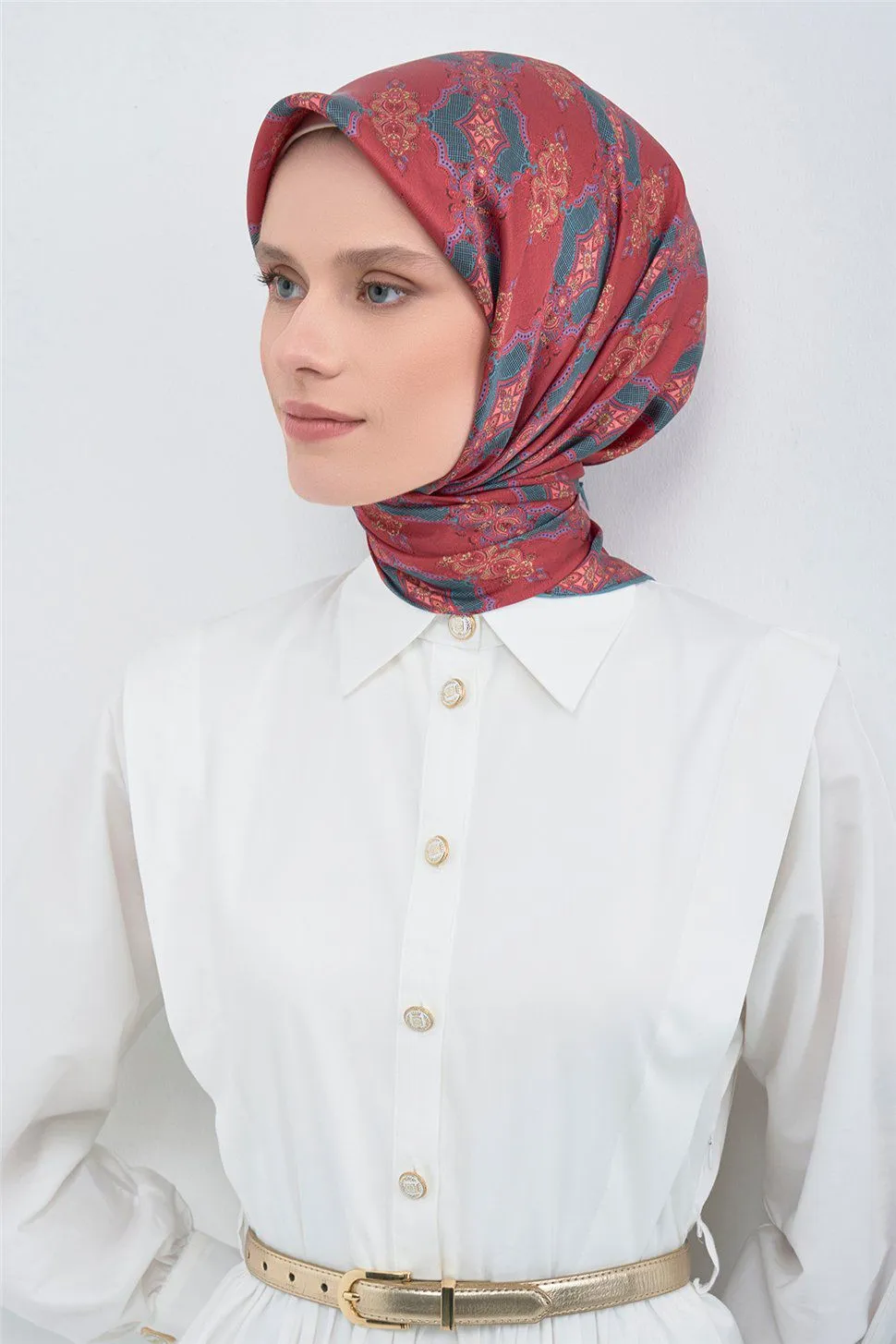 Armine Sura İpek Eşarp Bordo, Irmak Mavisi, Havalı Sarı