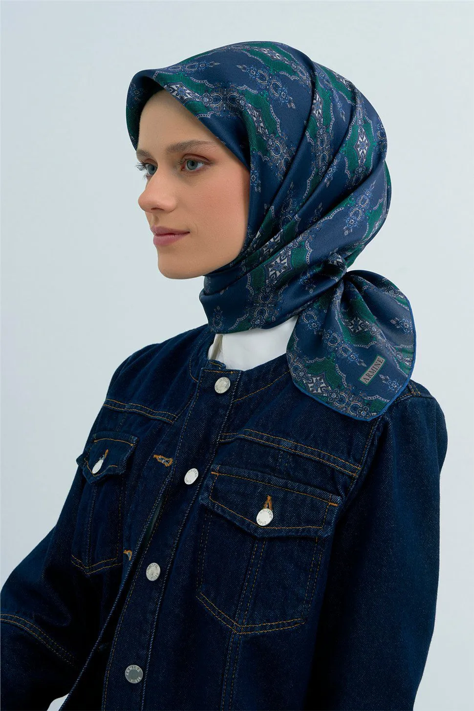 Armine Twill İpek Eşarp Lacivert, Yeşil