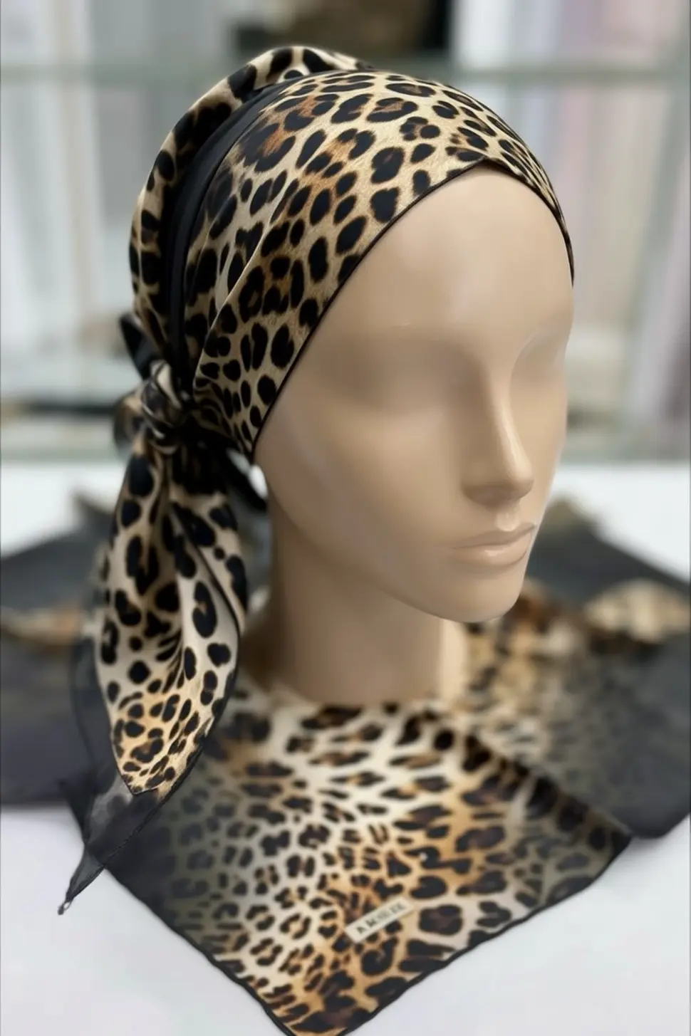 Aker Sura İpek Eşarp Leopar Siyah, Vizon, Krem