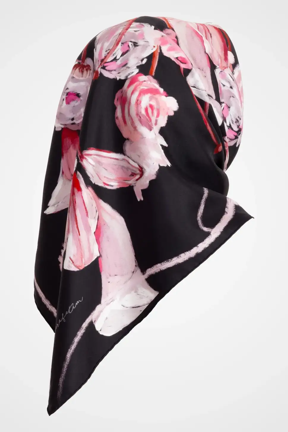 Zerafetim Twill İpek Eşarp Siyah, Pudra, Pembe