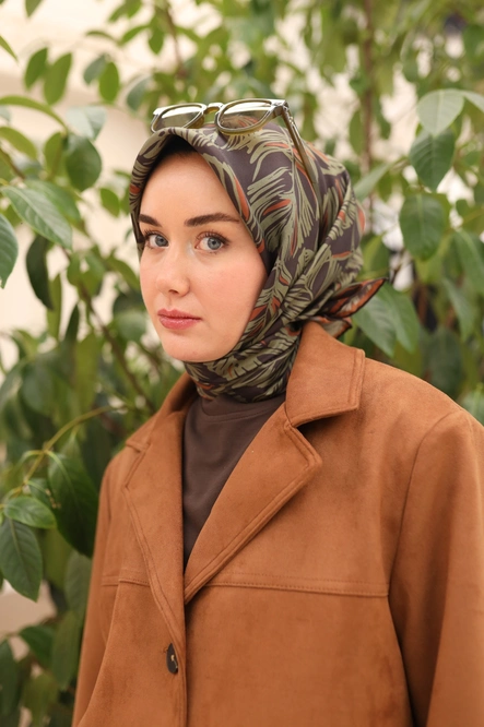 Silk Home Twill İpek Eşarp 11449-07 Acı Kahve, Yeşil, Taba