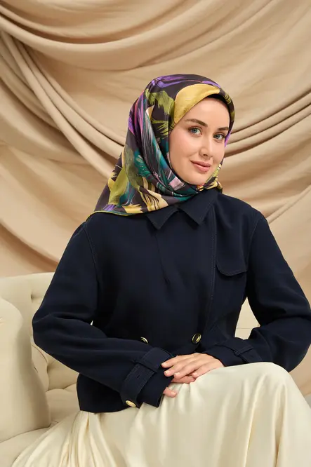 Silk Home Twill İpek Eşarp 11480-50 Antrasit, Pembe, Yeşil, Mor