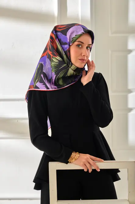 Silk Home Twill İpek Eşarp 11480-69 Koyu Lacivert, Mor, Kiremit