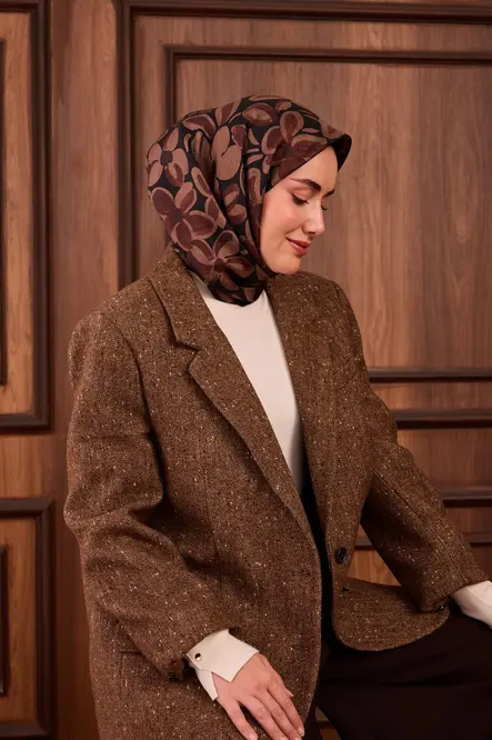 Silk Home Twill İpek Eşarp 11494-02 Siyah, Acı Kahve