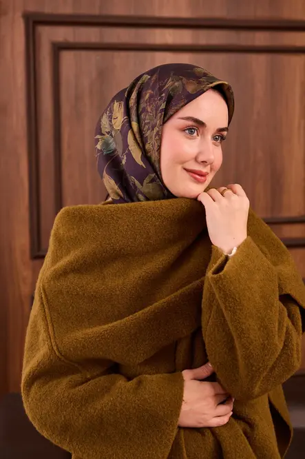 Silk Home Twill İpek Eşarp 11497-12 Koyu Mor, Yeşil