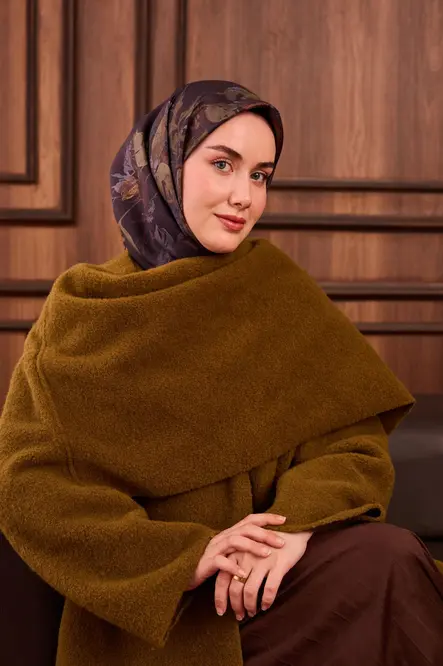 Silk Home Twill İpek Eşarp 11497-16 Kına Yeşili, Acı Kahve