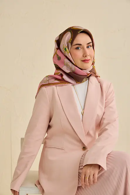 Silk Home Twill İpek Eşarp 11500-03 Pembe, Kahverengi