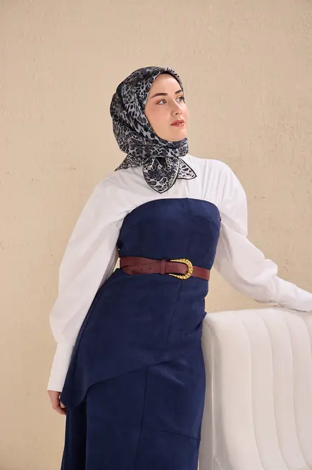 Silk Home Twill İpek Eşarp 11506-06 Leopar, Bebe Mavi, Siyah