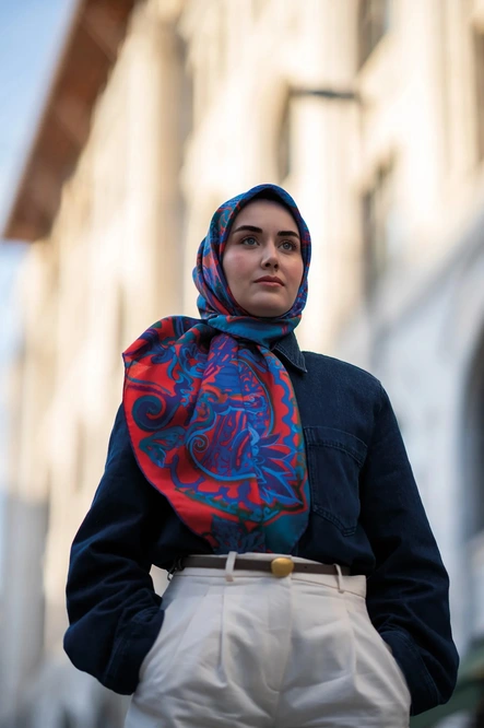 Silk Home Twill İpek Eşarp 11512-08 Saks Mavisi Art Desen