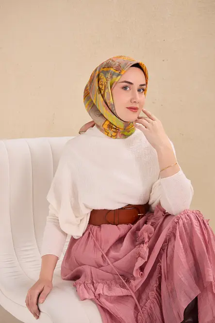 Silk Home Twill İpek Eşarp 11512-10 Soluk Turuncu, Art Desen