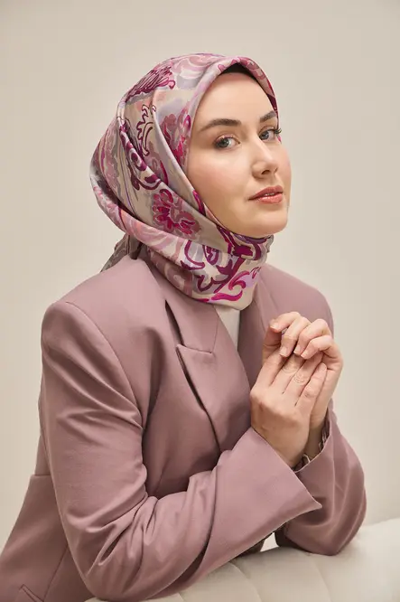 Silk Home Twill İpek Eşarp 11512-36 Eflatun, Mor Art Desen