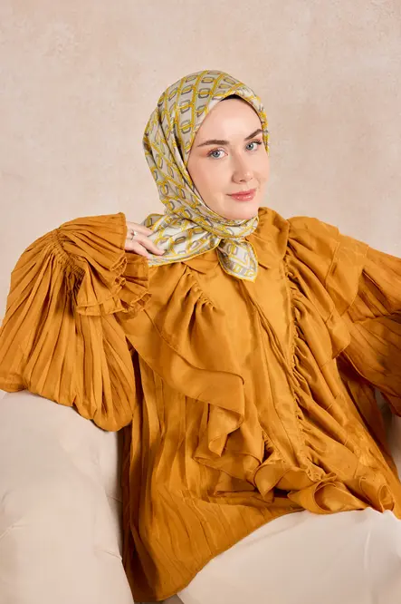 Silk Home Twill İpek Eşarp 11521-23 Zincir Açık Gri, Sarı