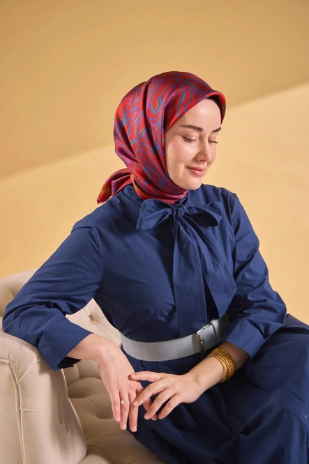 Silk Home Twill İpek Eşarp 11522-24 Koyu Kremit, Mavi
