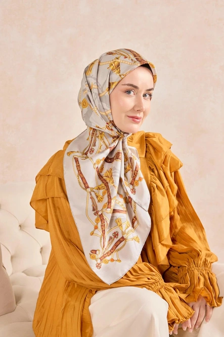 Silk Home Twill İpek Eşarp 11530-03 Gümüş, Kahverengi, Sarı