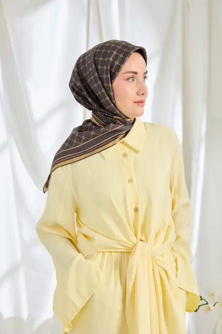 Silk Home Twill İpek Eşarp Monogram Acı Kahve