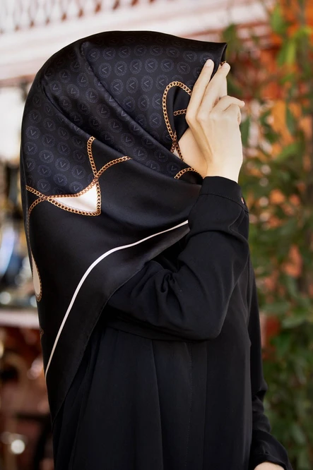 Vissona Twill İpek Eşarp Siyah, Krem