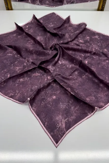 Twill İpek Eşarp Pudra Pembe, Tonsürton, Batik Desen (Özel Üretim)