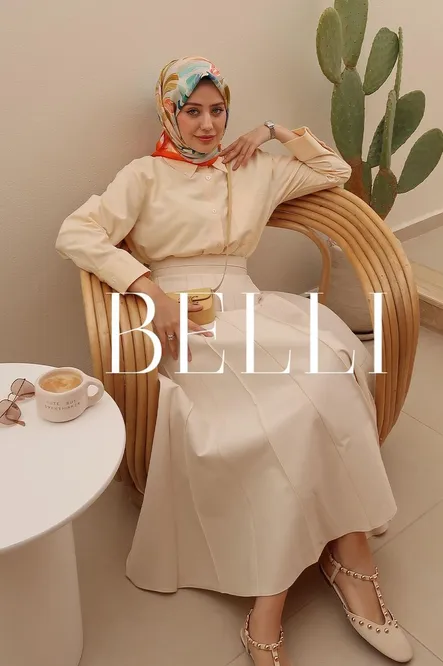 Belli Twill İpek Eşarp Krem, Turuncu, Mavi