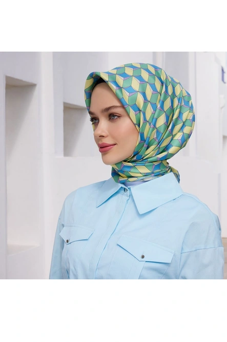 Belli Twill İpek Eşarp Mavi, Yeşil, Sarı, Lila