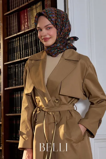 Belli Twill İpek Eşarp Kahverengi