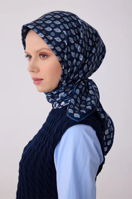 Belli Twill İpek Eşarp Lacivert