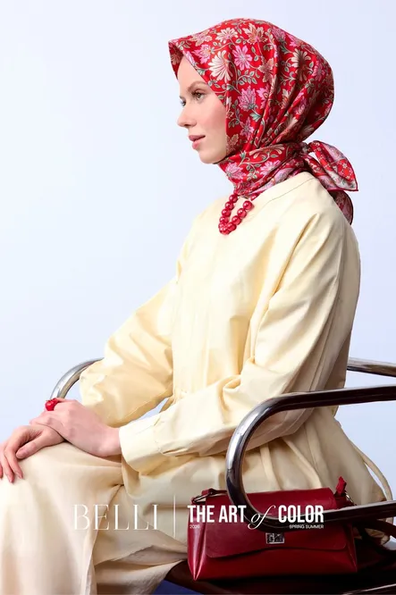 Belli Twill İpek Eşarp Kırmızı, Pembe