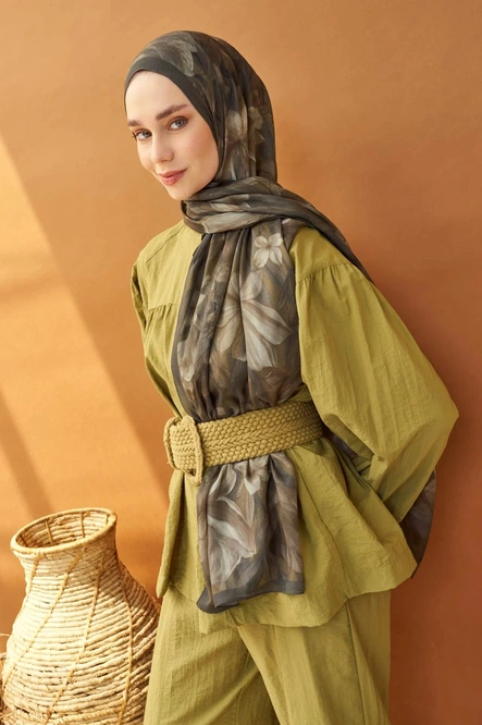 Silk Home Riva Şal Tencel Wild Flower Koyu Yeşil