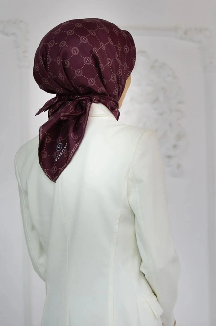 Vissona Twill İpek Eşarp Şarabi, Monogram Desenli