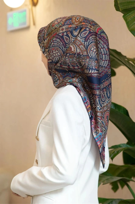 Vissona Twill İpek Eşarp Lacivert 60776-5