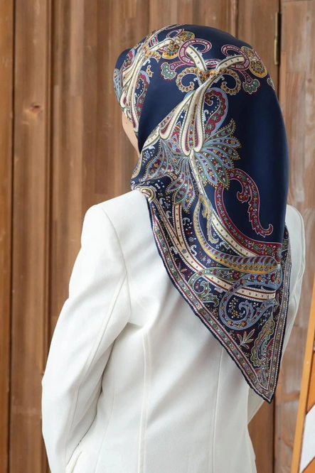 Vissona Twill İpek Eşarp Lacivert, Bordo