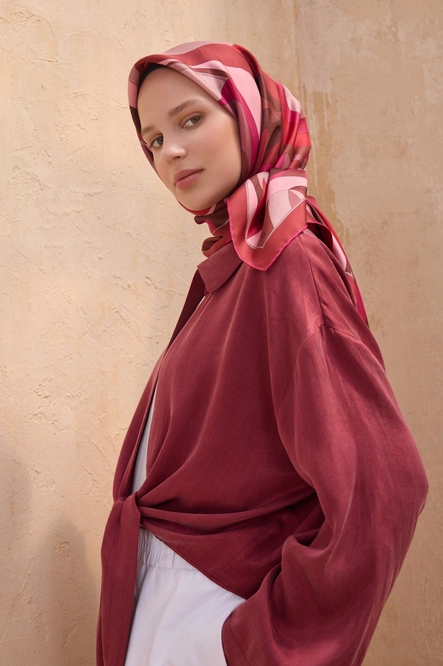 Belli Twill İpek Eşarp Bordo, Kırmızı, Fuşya, Pudra