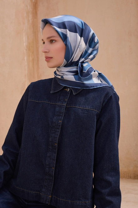 Belli Twill İpek Eşarp Lacivert, İndgo Mavi